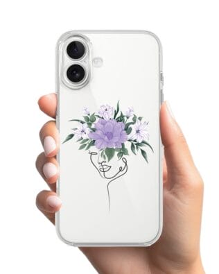 Etui do iPhone 17 przeźroczyste, silikonowe Flexi, kobieta z Kwiatami