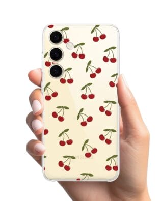 Etui do Samsung Galaxy S25 przeźroczyste, silikonowe Flexi, Mini Patterns, Wiśnie