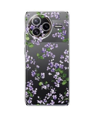 Etui do Xiaomi POCO F7 Ultra przeźroczyste, silikonowe Flexi, Fioletowe Bratki