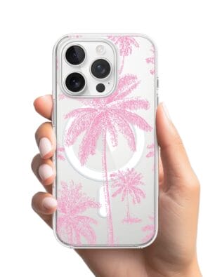 Etui do iPhone 14 Pro z MagSafe przeźroczyste, silikonowe Flexi, Mystic, Różowe palmy