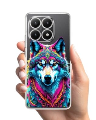 Etui do Xiaomi 15T przeźroczyste, silikonowe Flexi, Dzika Mandala, Wilk