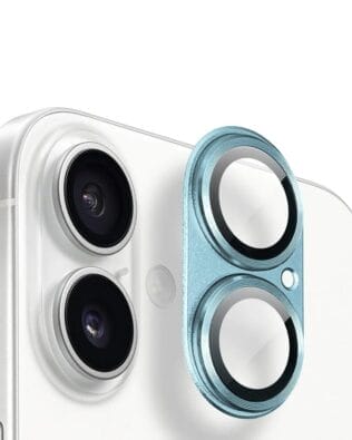 Metalowa osłona na cały aparat z wbudowanymi szkłami do iPhone 17, niebieska