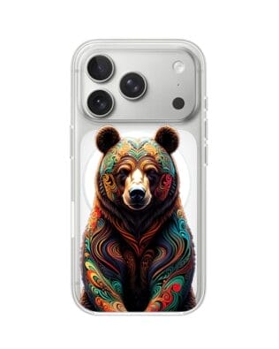 Etui do iPhone 17 Pro z MagSafe przeźroczyste, silikonowe Flexi, Dzika Mandala, Niedźwiedź