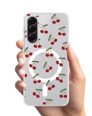 Etui do Samsung Galaxy A56 5G z MagSafe przeźroczyste, silikonowe Flexi, Mini Patterns, Wiśnie