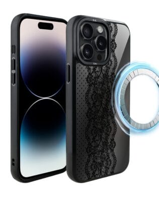 Etui do iPhone 14 Pro Max IBIZU DropGuard Matt z MagSafe, Midnight, Ornamentowa koronka