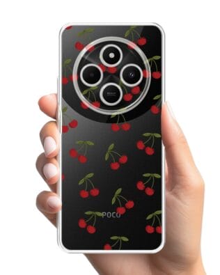 Etui do Xiaomi POCO C75 przeźroczyste, silikonowe Flexi, Mini Patterns, Wiśnie