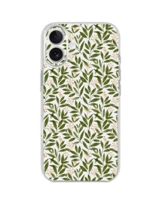 Etui do iPhone 17 przeźroczyste, silikonowe Flexi, Summer Patterns, zielone gałązki