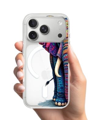 Etui do iPhone 17 Pro z MagSafe przeźroczyste, silikonowe Flexi, Dzika Mandala, Słoń