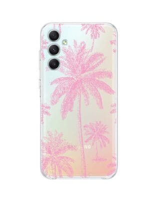 Etui do Samsung Galaxy A34 5G przeźroczyste, silikonowe Flexi, Mystic, Różowe palmy
