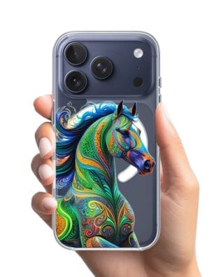 Etui do iPhone 17 Pro Max z MagSafe przeźroczyste, silikonowe Flexi, Dzika Mandala, Koń