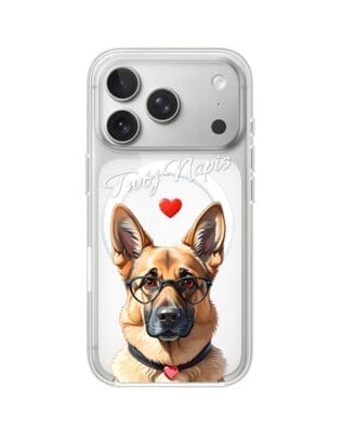 Etui do iPhone 17 Pro z MagSafe przeźroczyste, silikonowe Flexi, Puppy Love, pies rasy Owczarek Niemiecki