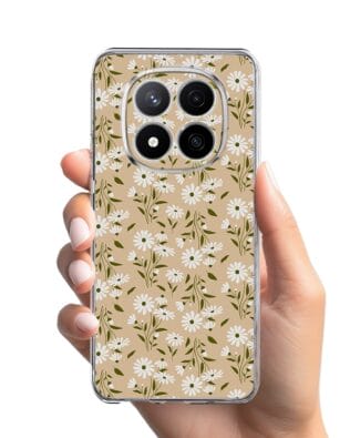 Etui do Xiaomi Redmi Note 14 Pro 4G przeźroczyste, silikonowe Flexi, delikatne kwiatki na cielistym tle