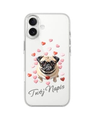 Etui do iPhone 17 przeźroczyste, silikonowe Flexi, Puppy Love, pies rasy Mops