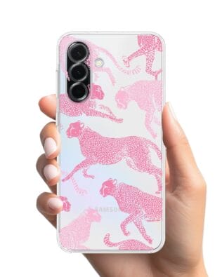 Etui do Samsung Galaxy A36 5G przeźroczyste, silikonowe Flexi, Mystic, Różowe pumy