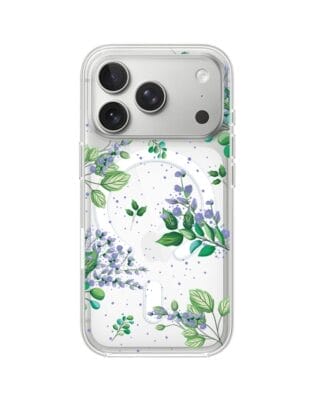 Etui do iPhone 17 Pro Max z MagSafe przeźroczyste, silikonowe Flexi, fioletowe kwiatki