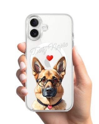 Etui do iPhone 17 z MagSafe przeźroczyste, silikonowe Flexi, Puppy Love, pies rasy Owczarek Niemiecki