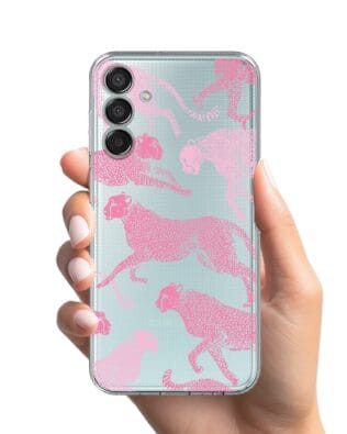 Etui do Samsung Galaxy M15 5G przeźroczyste, silikonowe Flexi, Mystic, Różowe pumy