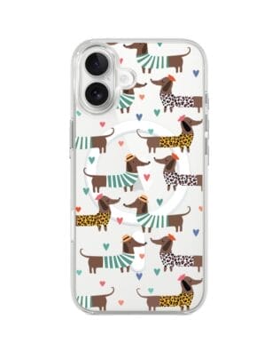 Etui do iPhone 17 z MagSafe przeźroczyste, silikonowe Flexi, Summer Patterns, zakochane jamniki