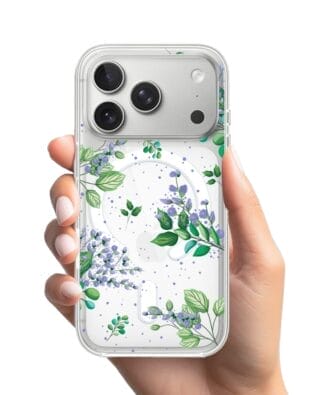 Etui do iPhone 17 Pro Max z MagSafe przeźroczyste, silikonowe Flexi, fioletowe kwiatki