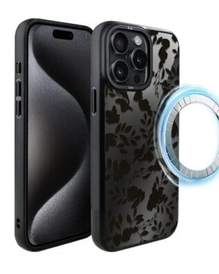 Etui do iPhone 15 Pro IBIZU DropGuard Matt z MagSafe, Midnight Mirror, Cienie liści