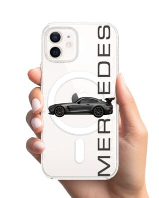 Etui do iPhone 12 Mini z MagSafe przeźroczyste, silikonowe Flexi, Szybkie Auta, Stalowe AMG-GT