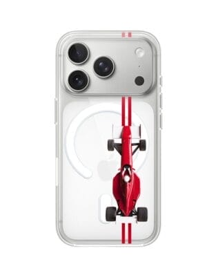 Etui do iPhone 17 Pro z MagSafe przeźroczyste, silikonowe Flexi, Szybkie Auta, czerwone F1