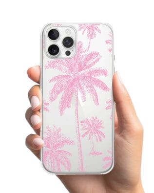 Etui do iPhone 12 Pro przeźroczyste, silikonowe Flexi, Mystic, Różowe palmy