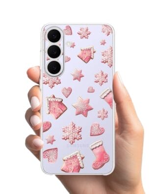 Etui do Samsung Galaxy S25 FE przeźroczyste, silikonowe Flexi, Przytulne święta, Różowe pierniczki