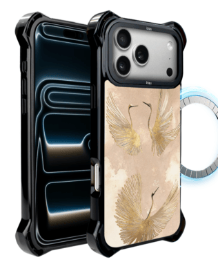 Etui do iPhone 17 Pro Max IBIZU DropGuard Ultra z MagSafe, Boho, Złote żurawie