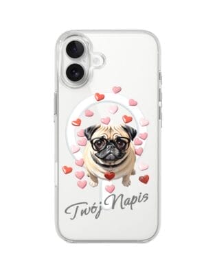 Etui do iPhone 17 z MagSafe przeźroczyste, silikonowe Flexi, Puppy Love, pies rasy Mops