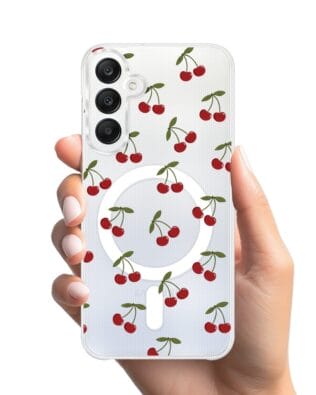 Etui do Samsung Galaxy A25 5G z MagSafe przeźroczyste, silikonowe Flexi, Mini Patterns, Wiśnie