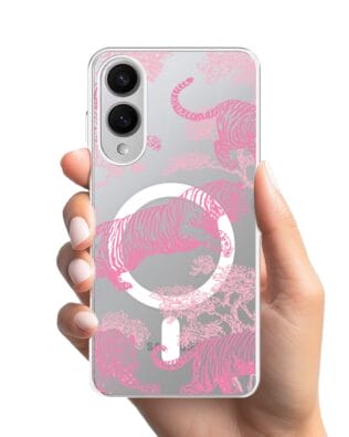 Etui do Samsung Galaxy S25 Edge z MagSafe przeźroczyste, silikonowe Flexi, Mystic, Różowe tygrysy