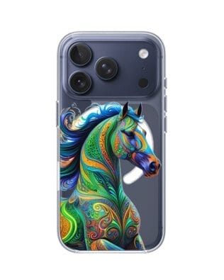 Etui do iPhone 17 Pro Max z MagSafe przeźroczyste, silikonowe Flexi, Dzika Mandala, Koń