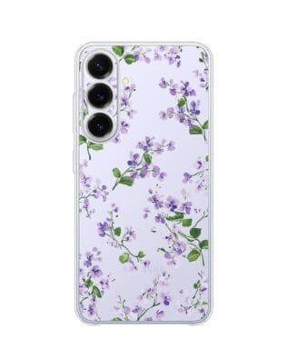 Etui do Samsung Galaxy S25 FE przeźroczyste, silikonowe Flexi, Kwiaty, Fioletowe Bratki