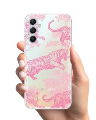 Etui do Samsung Galaxy A34 5G przeźroczyste, silikonowe Flexi, Mystic, Różowe tygrysy