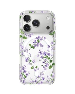 Etui do iPhone 17 Pro Max z MagSafe przeźroczyste, silikonowe Flexi, Fioletowe Bratki