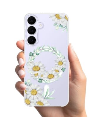 Etui do Samsung Galaxy S25 FE z MagSafe przeźroczyste, silikonowe Flexi, wianek stokrotek
