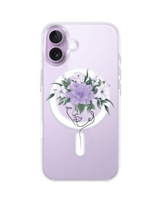 Etui do iPhone 17 z MagSafe przeźroczyste, silikonowe Flexi, kobieta z Kwiatami
