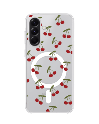 Etui do Samsung Galaxy A56 5G z MagSafe przeźroczyste, silikonowe Flexi, Mini Patterns, Wiśnie