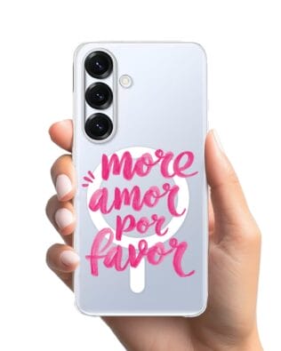 Etui do Samsung Galaxy S25 z MagSafe przeźroczyste, silikonowe Flexi, Positive Vibes, More amore per favore