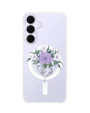 Etui do Samsung Galaxy S25 FE z MagSafe przeźroczyste, silikonowe Flexi, kobieta z Kwiatami