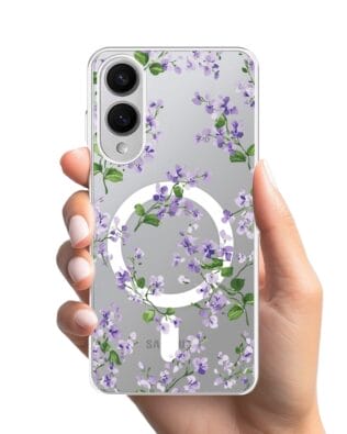 Etui do Samsung Galaxy S25 Edge z MagSafe przeźroczyste, silikonowe Flexi, Fioletowe Bratki