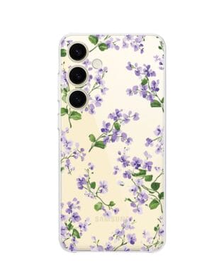 Etui do Samsung Galaxy S25 przeźroczyste, silikonowe Flexi, Fioletowe Bratki