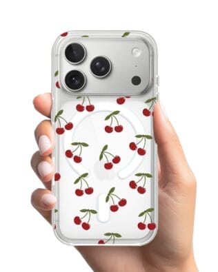 Etui do iPhone 17 Pro z MagSafe przeźroczyste, silikonowe Flexi, Mini Patterns, Wiśnie