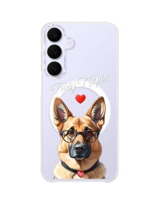 Etui do Samsung Galaxy S25 FE z MagSafe przeźroczyste, silikonowe Flexi, Puppy Love, pies rasy Owczarek Niemiecki