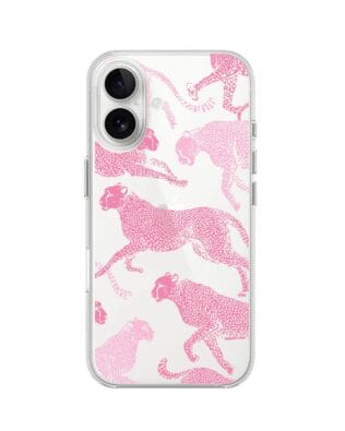 Etui do iPhone 16 Plus przeźroczyste, silikonowe Flexi, Mystic, Różowe pumy