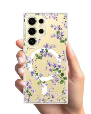 Etui do Samsung Galaxy S24 Ultra z MagSafe przeźroczyste, silikonowe Flexi, Fioletowe Bratki