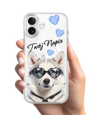 Etui do iPhone 17 z MagSafe przeźroczyste, silikonowe Flexi, Puppy Love, pies rasy Husky