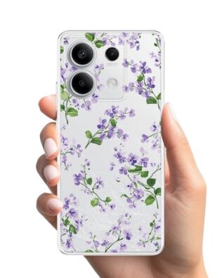 Etui do Xiaomi Redmi Note 13 Pro 5G przeźroczyste, silikonowe Flexi, Fioletowe Bratki