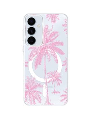 Etui do Samsung Galaxy A55 5G z MagSafe przeźroczyste, silikonowe Flexi, Mystic, Różowe palmy